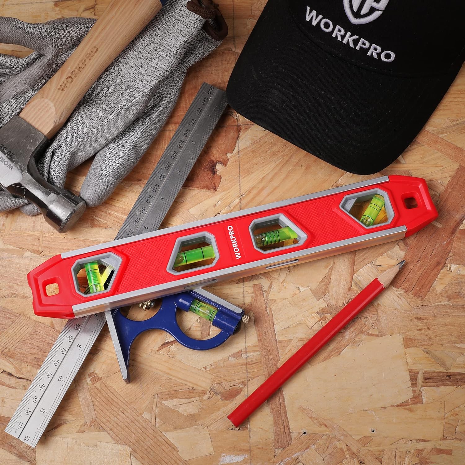WORKPRO 12 Inch Torpedo Level - Slim Magnetic Leveler for Clean, Uncluttered Tool Belts and Pegboards