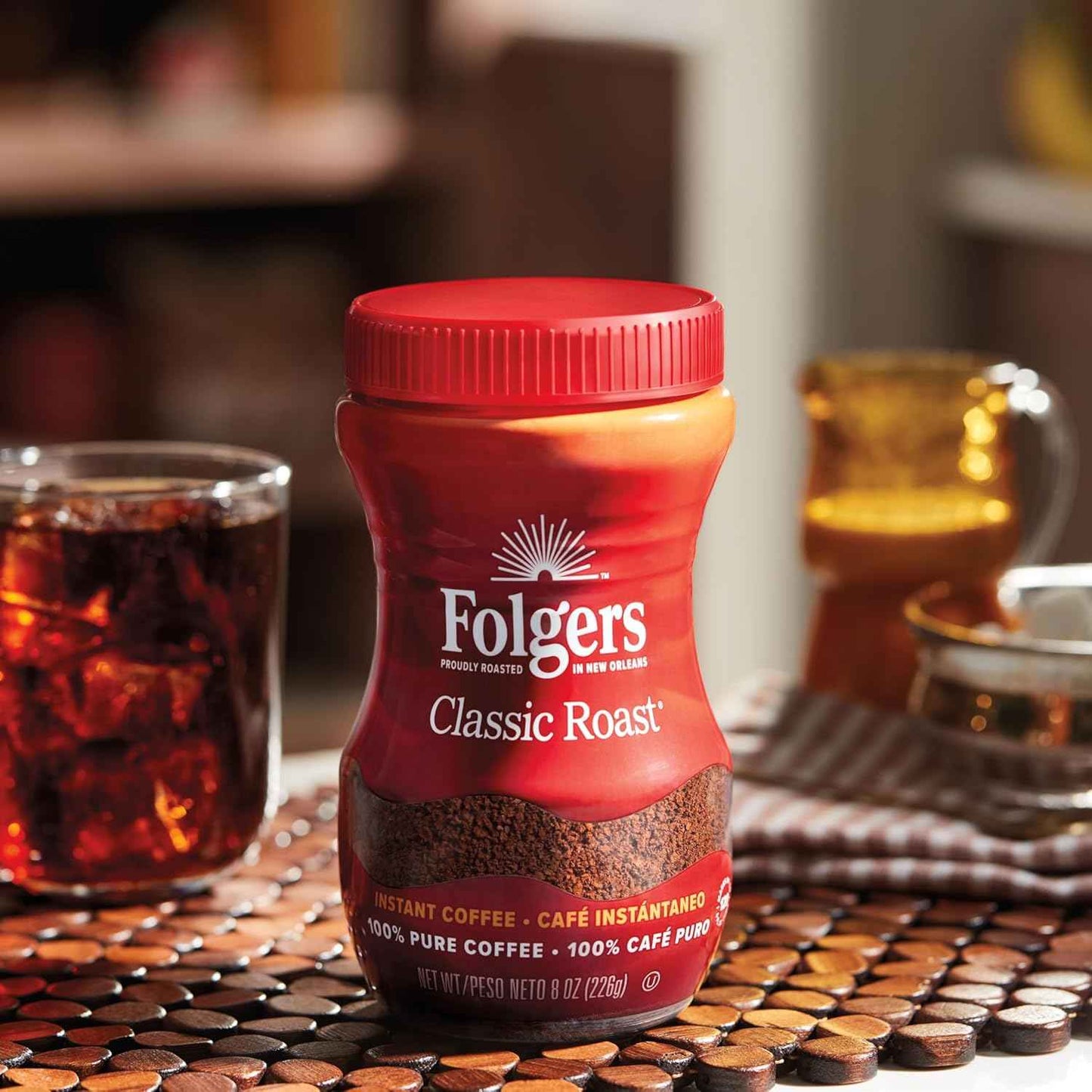 Folgers Classic Roast Instant Coffee – RV and Hotel Room Coffee for Any Hot Water Source