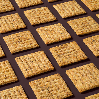 woven cracker texture engineered to hold spreads and toppings