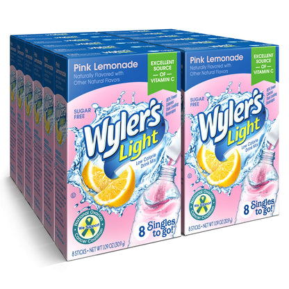 Wyler&amp;#39;s Light Singles To Go Powder Packets, Water Drink Mix, Pink Lemonade, 96 Single Servings (Pack of 12)