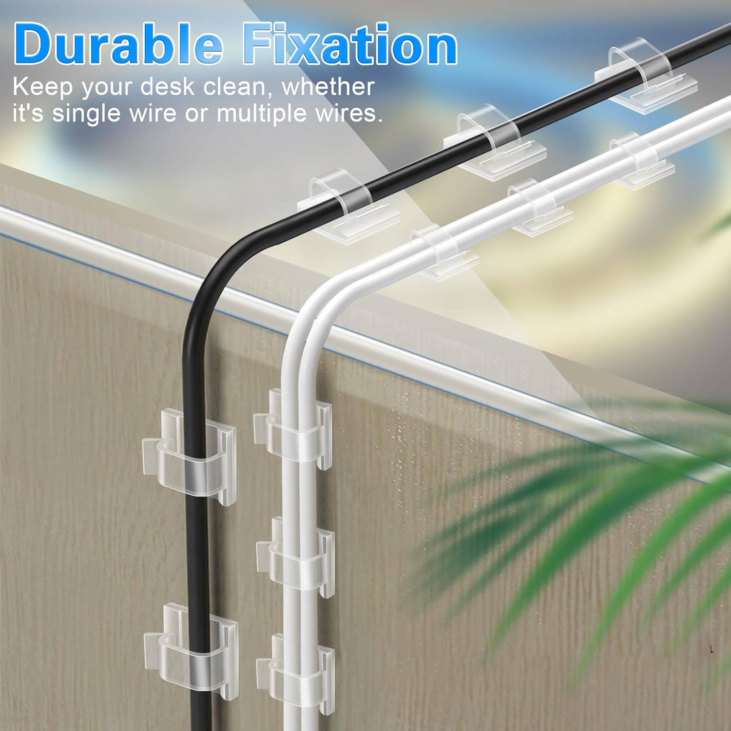 XHF Ultra-Low Profile Cable Clips for Clean Desk Setup, Flush-Mount Wire Holders in Clear Finish