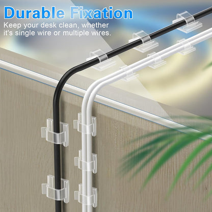 XHF Ultra-Low Profile Cable Clips for Clean Desk Setup, Flush-Mount Wire Holders in Clear Finish