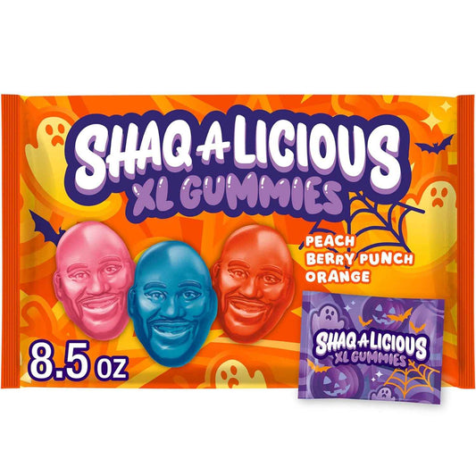SHAQ-A-LICIOUS XL Individually Wrapped Gummy Snack Packs for Tailgates, Picnics, and Fall Camping Trips, 8.5 oz Sour Halloween Candy