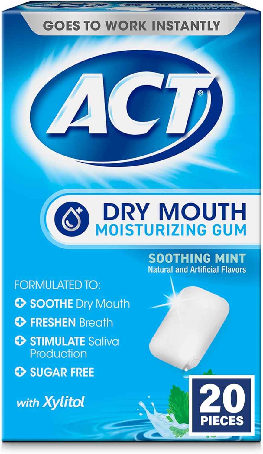 ACT Dry Mouth Gum – Travel Bag Companion for Flight and Road Trip Hydration, Soothing Mint