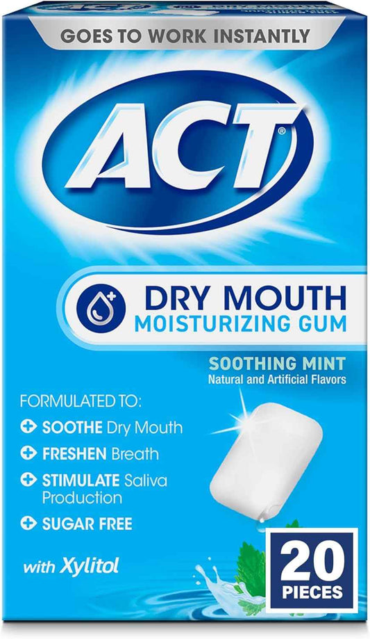 ACT Dry Mouth Gum – Travel Bag Companion for Flight and Road Trip Hydration, Soothing Mint