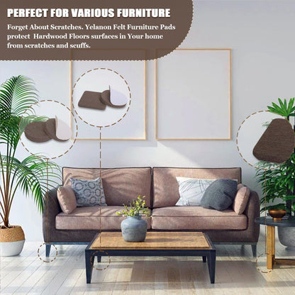 Yelanon Felt Furniture Pads - Slip Resistant Anti-Skid Floor Protectors for Family Safe Homes