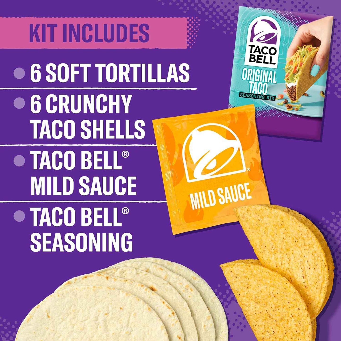 Taco Bell Crunchy & Soft Taco Cravings Kit as a Nostalgic Gift, Taco Bell Fan Gift Set with Mild Sauce and Seasoning