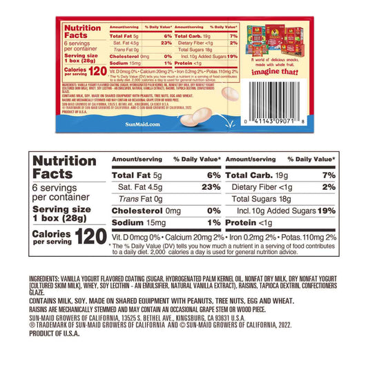 Sun-Maid Vanilla Yogurt Raisins – Desk Drawer Office Snack, 6 Single-Serve 1 oz Pouches for Work