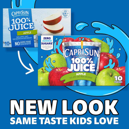 Capri Sun No Added Sugar Apple Juice Pouches – Clean-Label Beverage for Wellness-Minded Families, 10 Count 6 fl oz