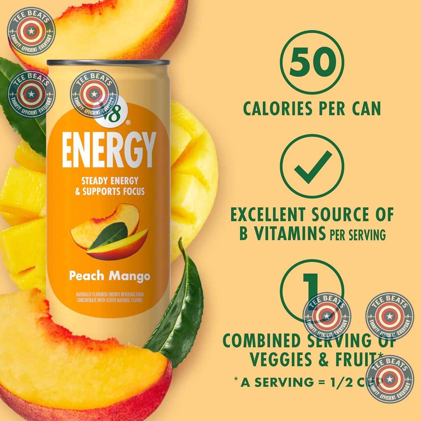 V8 +Energy Tea Based Energy Drink – Sustained Focus Companion for Corporate Desk and Grad School Library, No Sugar Crash 6 Pack