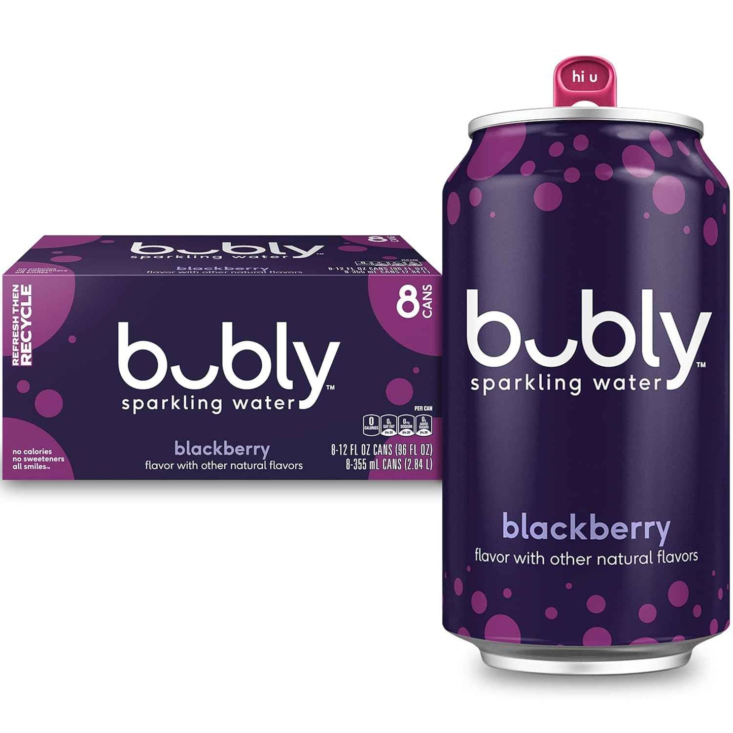 bubly Sparkling Water Blackberry – Zero Calorie Mindfulness Drink for Home Desk and Self-Care Wind-Down, 12 fl oz Slim Cans (Pack of 8)