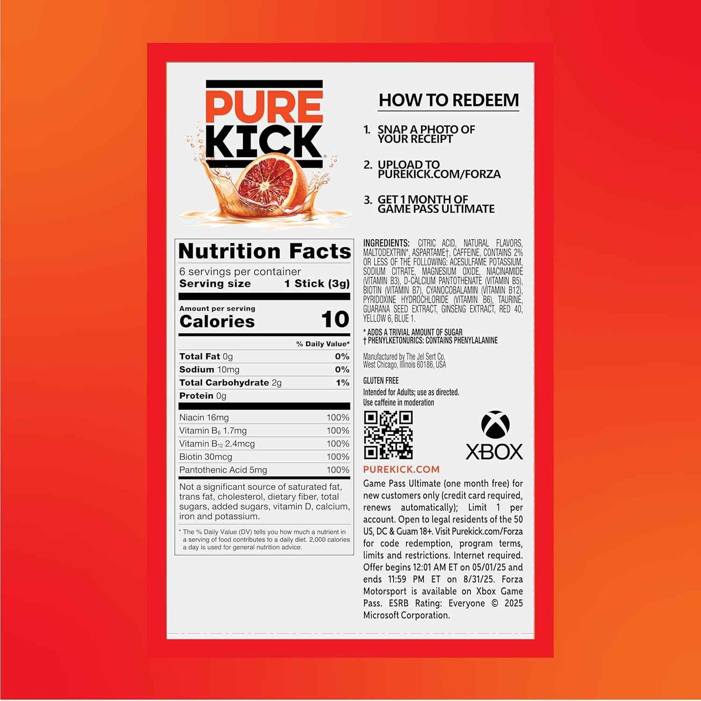 PURE KICK Energy Singles To Go – Wellness Counter Hydration Mix, 10 Calories per Stick