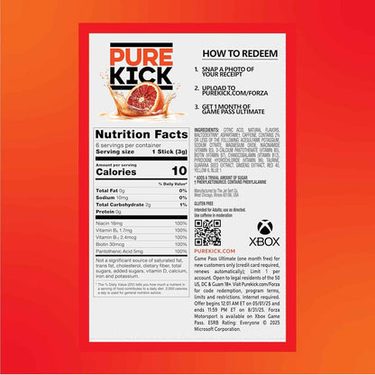 PURE KICK Energy Singles To Go – Wellness Counter Hydration Mix, 10 Calories per Stick