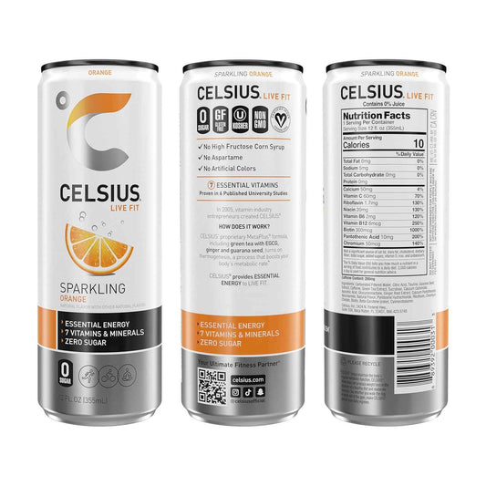 CELSIUS Sparkling Orange Sparkling Citrus Energy – Study Session Fuel for Busy College Students Who Don't Like Coffee, Zero Sugar 12oz Can