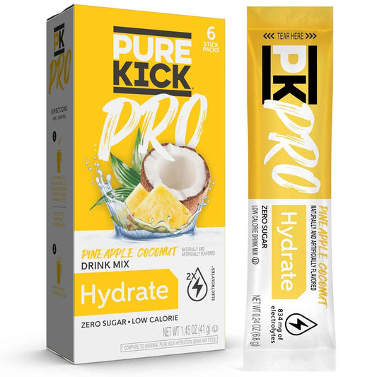 PURE KICK PRO Hydration Electrolyte Drink Mix – Sugar-Free Focus Hydration for Home Office and Long Workdays, Pineapple Coconut