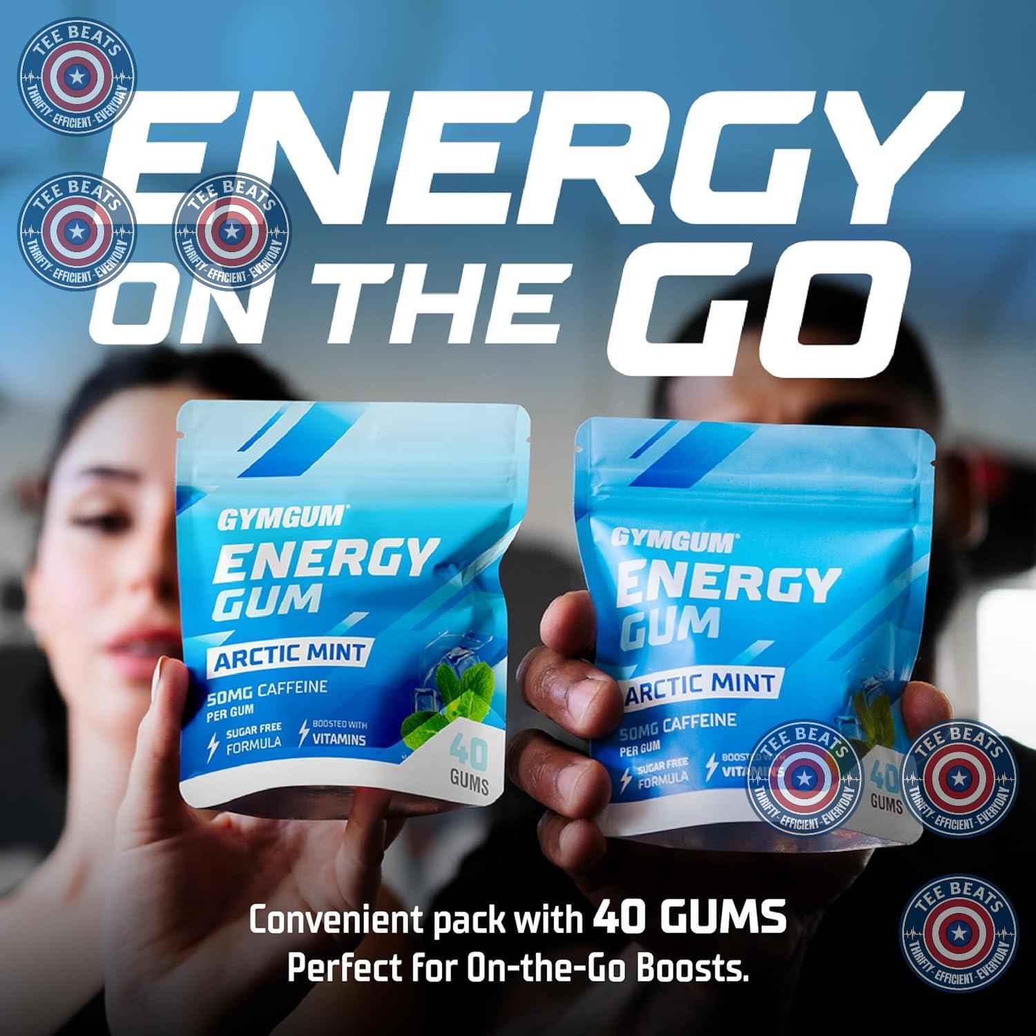 GYMGUM Energy Caffeine Gum | Keto-Friendly Focus Gum for Long Study Sessions, Guarana Powered Brain Fuel for College Students