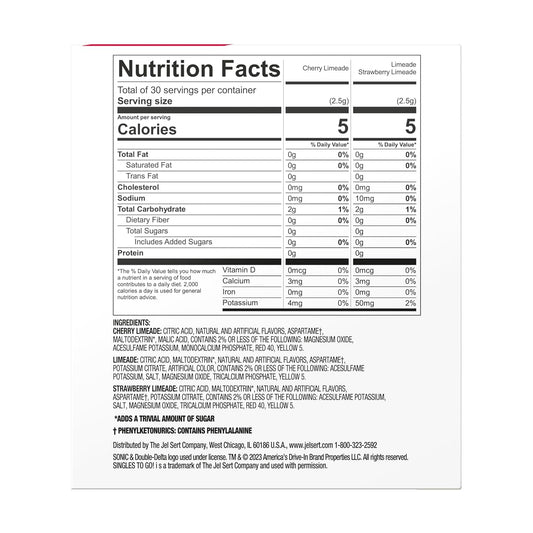 zero sugar, zero calories, caffeine-free formula sweetened with aspartame and acesulfame potassium