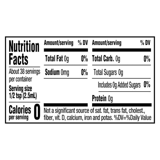 zero sugar, zero calories nutritional profile