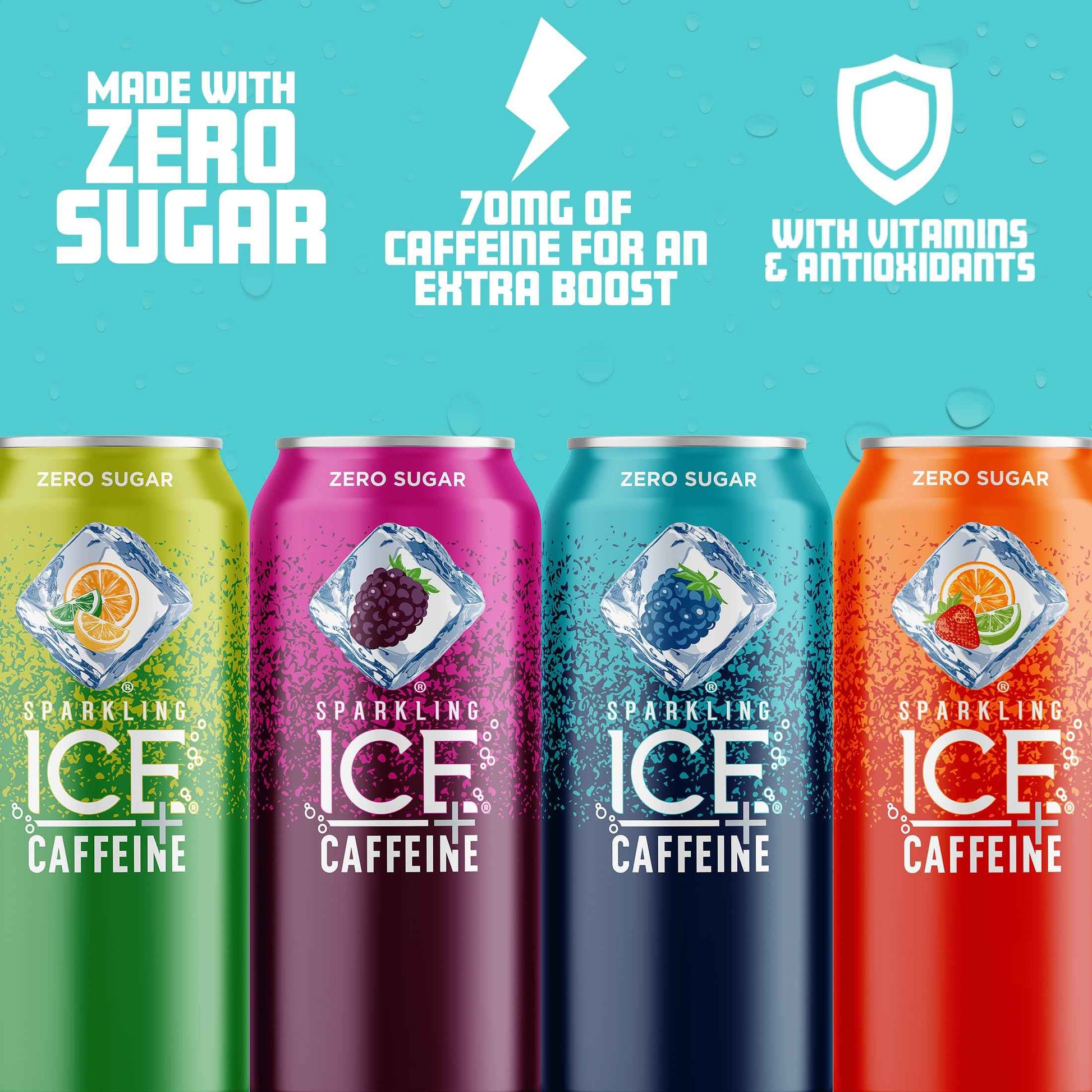 Sparkling Ice Caffeine Black Raspberry Sparkling Water for Study Sessions, Sparkling Focus Drink with B12 and Antioxidants