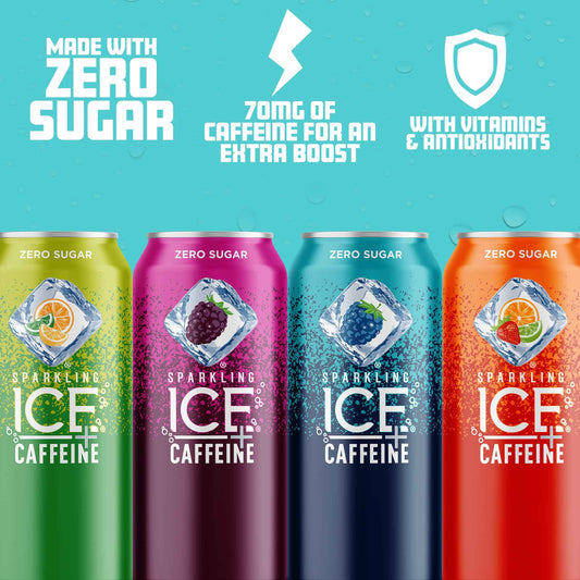 Sparkling Ice Caffeine Black Raspberry Sparkling Water for Study Sessions, Sparkling Focus Drink with B12 and Antioxidants