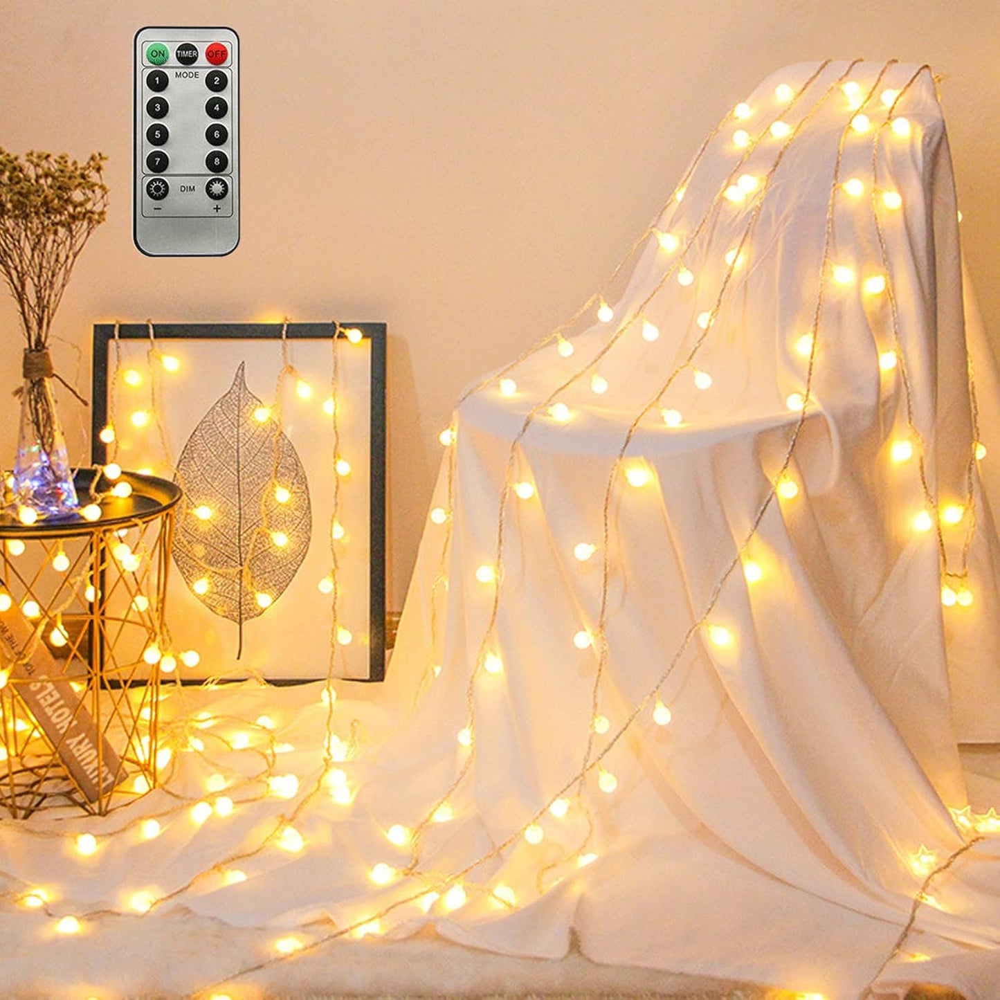 ZIMINGU LED Ball String Lights – Thoughtful Housewarming Gift for Women and Mom, Cozy Warm White Bedroom Fairy Lights with Remote