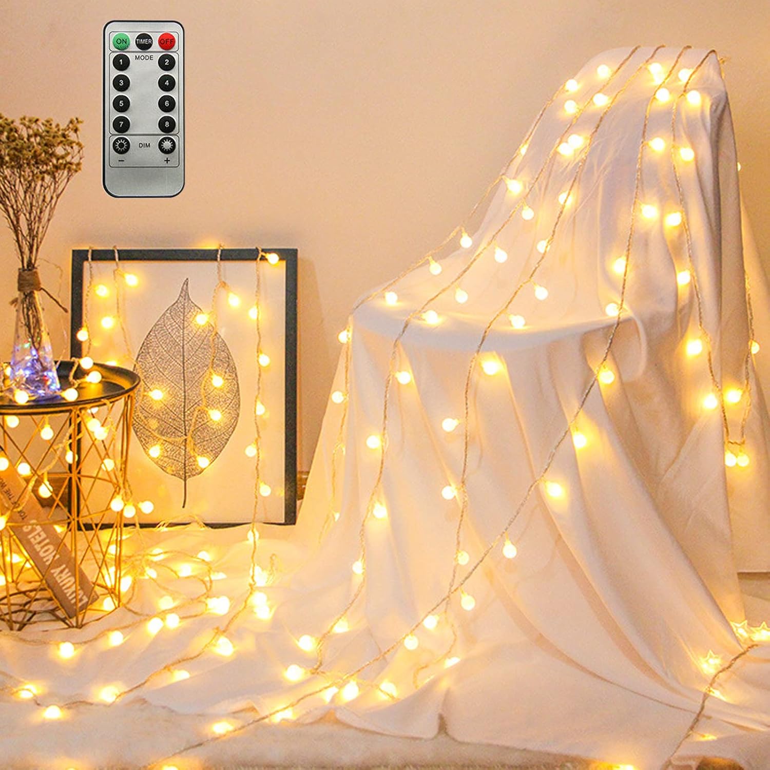 ZIMINGU LED Ball String Lights – Thoughtful Housewarming Gift for Women and Mom, Cozy Warm White Bedroom Fairy Lights with Remote