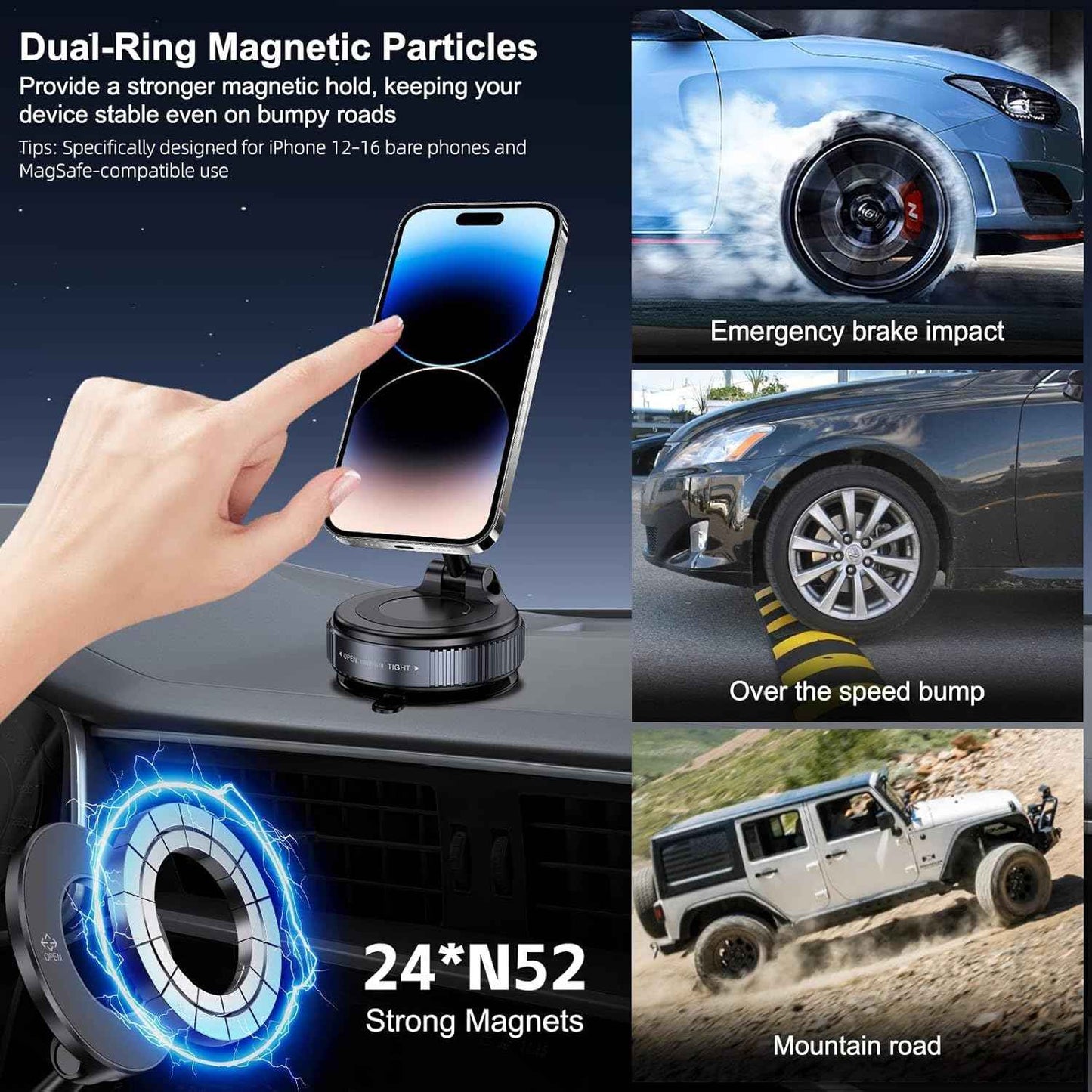 Vacuum Magnetic Suction Phone Holder – Pocket-Sized Magnetic Phone Mount for Travel and Road Trips, Black